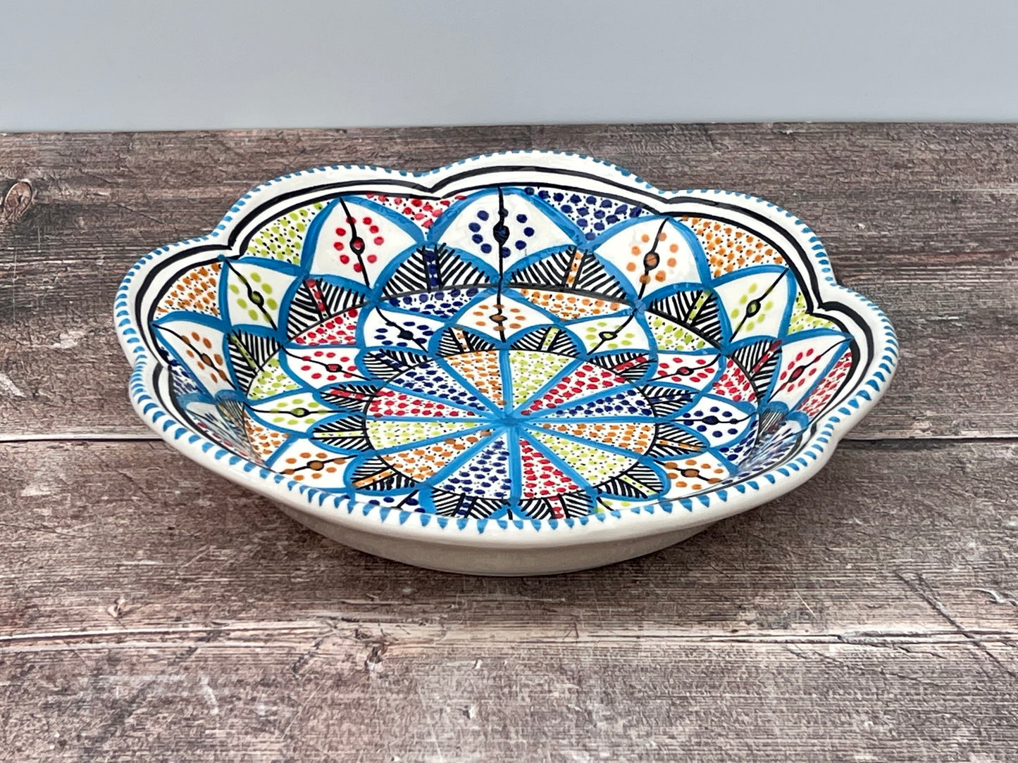 Multi-Coloured Patterned Flower Shaped Plate, 24cm