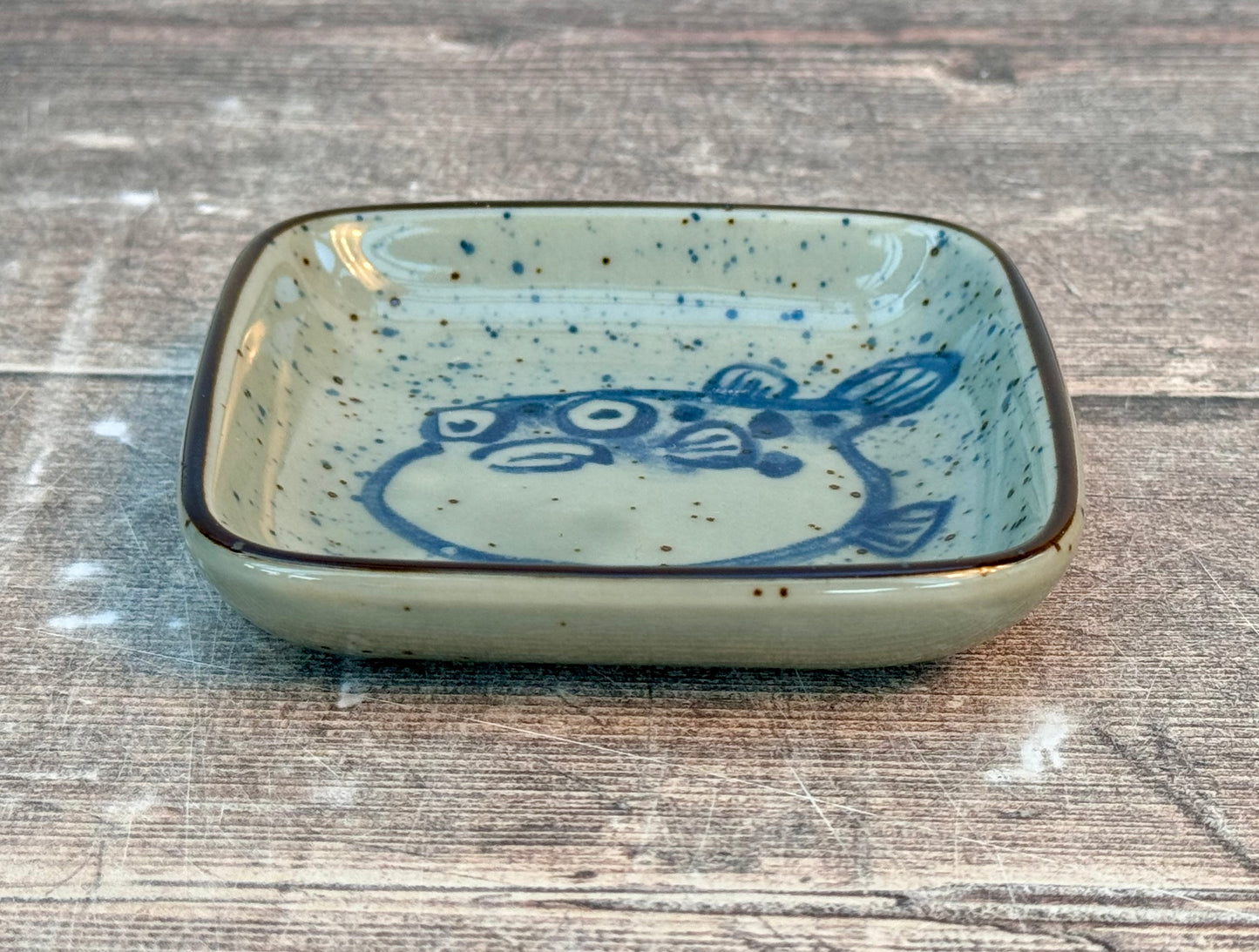 Tokyo Design Studio Blue Puffer Fish Patterned Dipping Bowl, 8.5cm