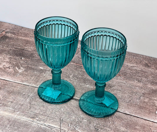 Set of 2 Aqua Blue All Purpose/Wine Glasses