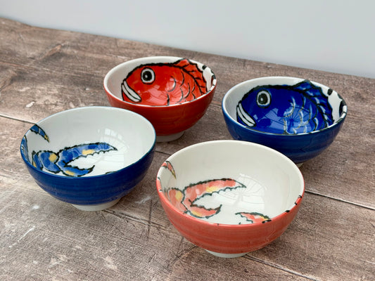 Tokyo Design Studio Set of 4 Snapper Fish and Crab Patterned Small Bowls, 11cm