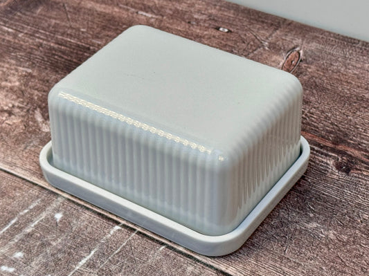 White Fluted Design Butter Dish