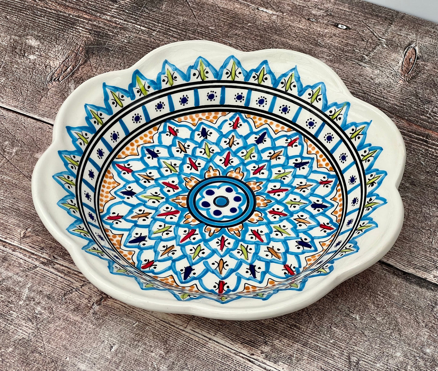 Light Blue Patterned Flower Shaped Plate, 24cm