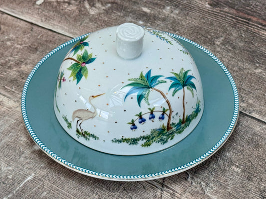 Stork Patterned Round Butter Dish, 17cm