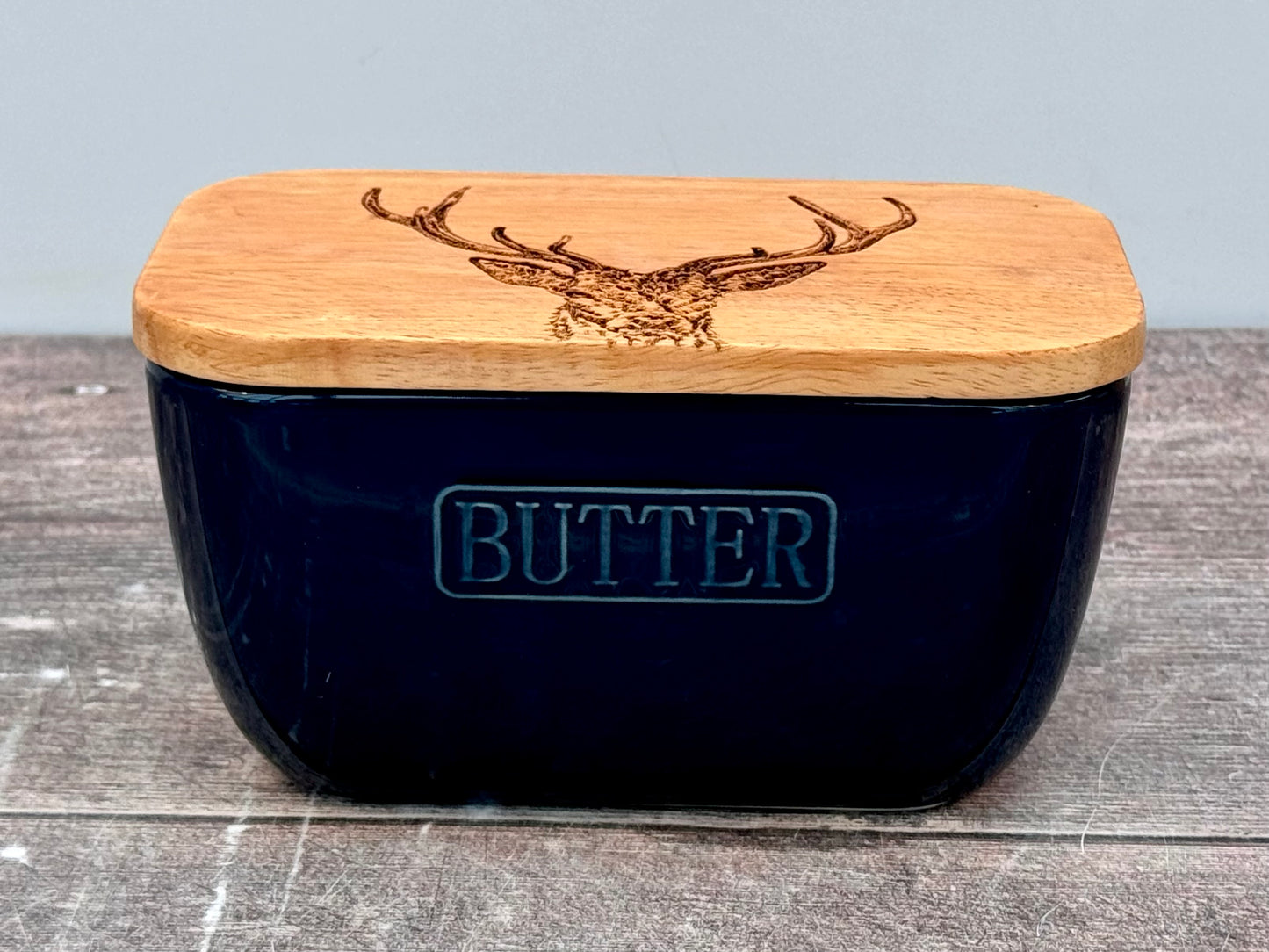 Stag Blue Butter Dish, Design 2