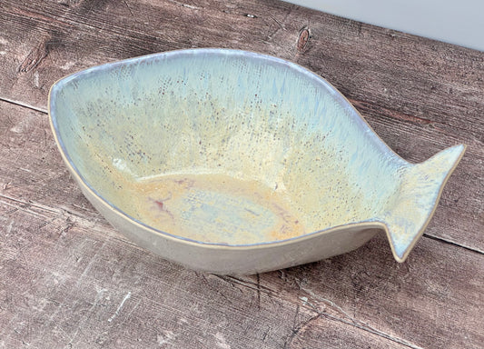 White and Purple Fish Serving Bowl Dish, 30cm