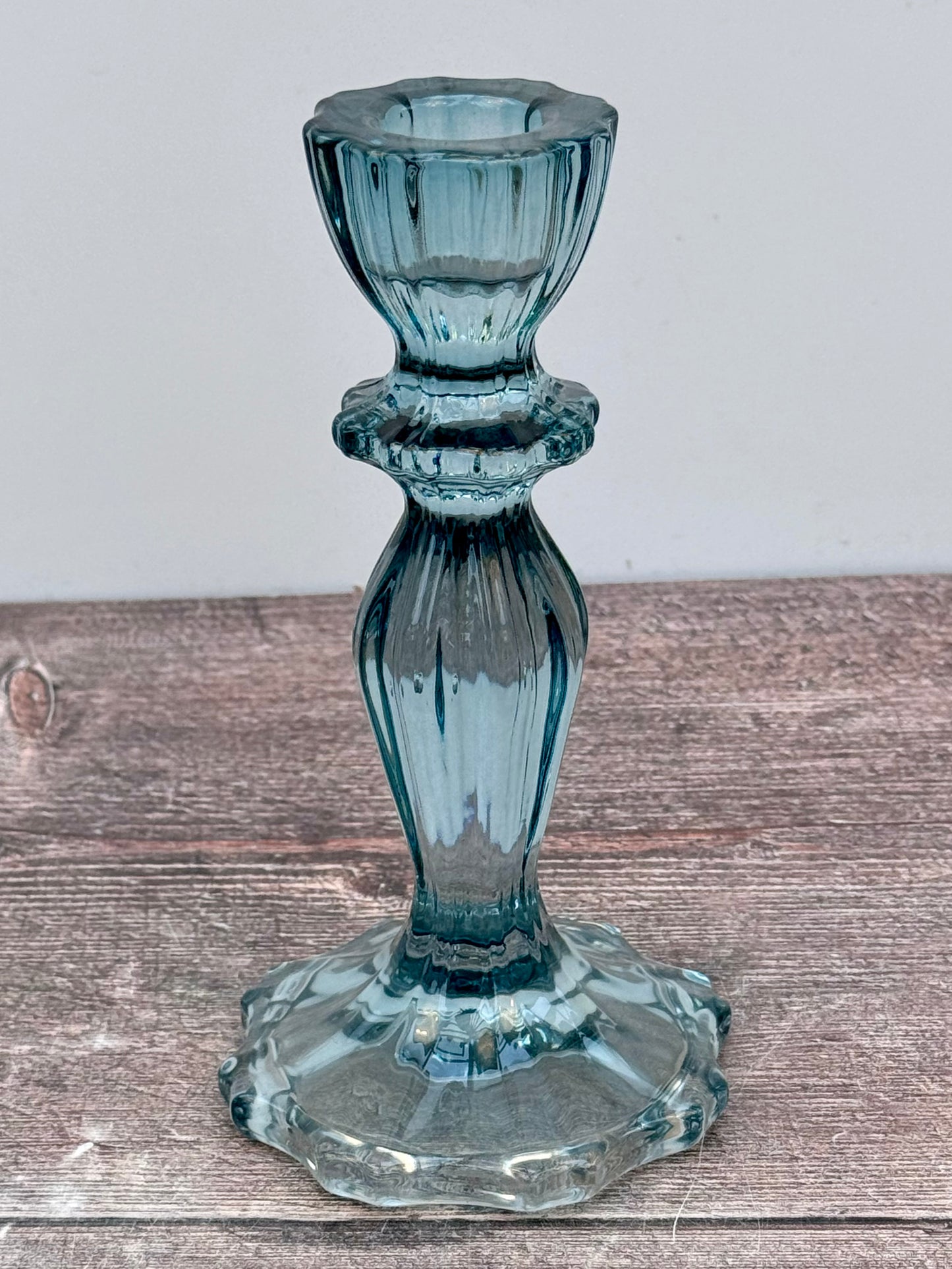 Teal Glass Candlestick, 15.5cm