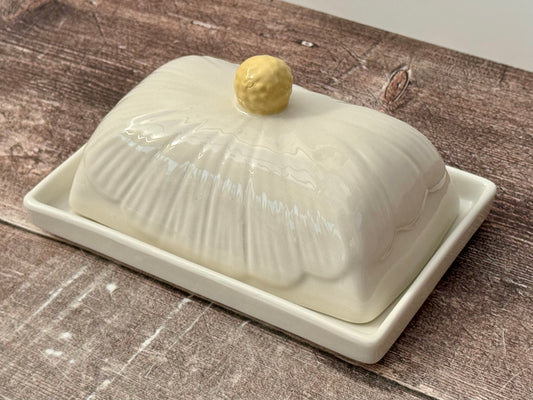 White Daisy Flower Design Butter Dish