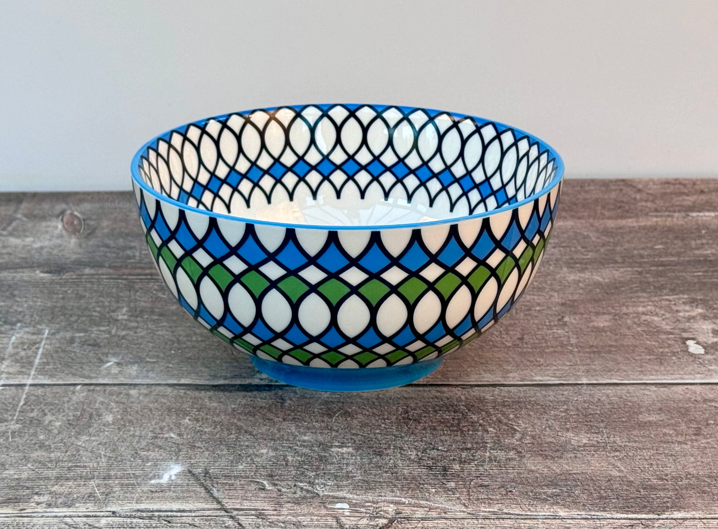 Blue, Green and White Patterned Cereal Bowl, 15.5cm