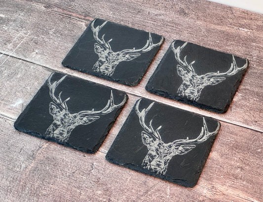 Set of 4 Stag Prince Slate Coasters