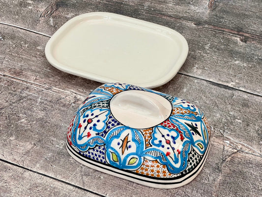 Multi-Coloured Patterned Butter Dish, Design 1