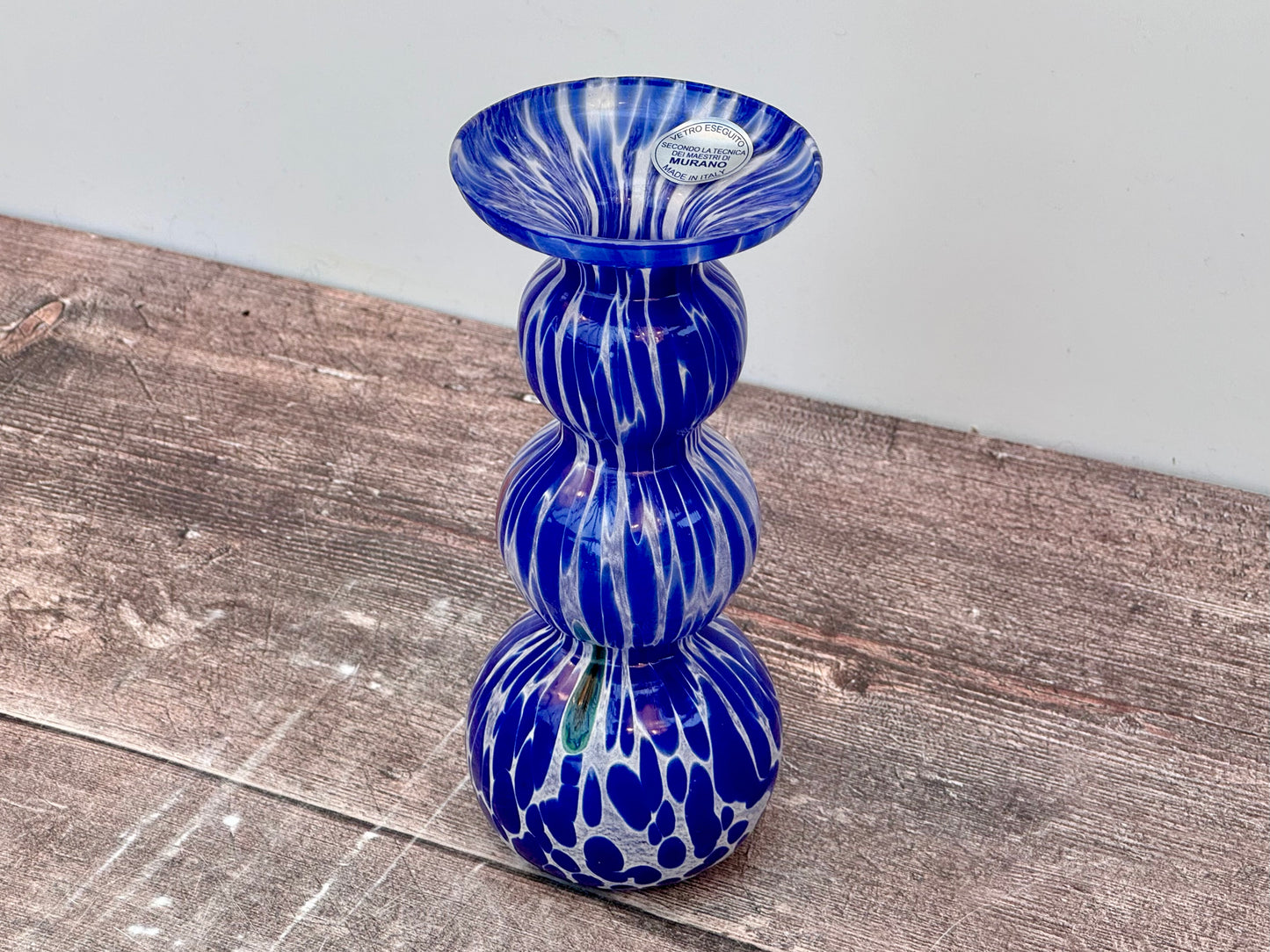 Blue Murano Style Speckled Glass Candlestick, 17cm