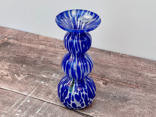 Blue Murano Style Speckled Glass Candlestick, 17cm