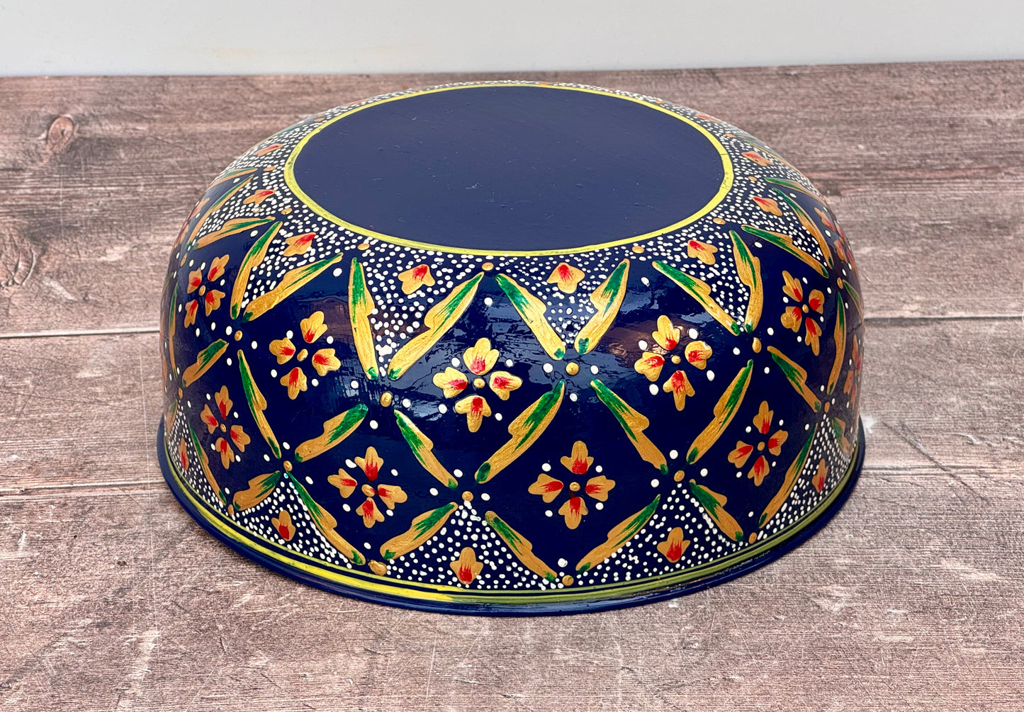 Hand Painted Stainless Steel Serving Bowl / Dish - Navy and Gold (Design 4)