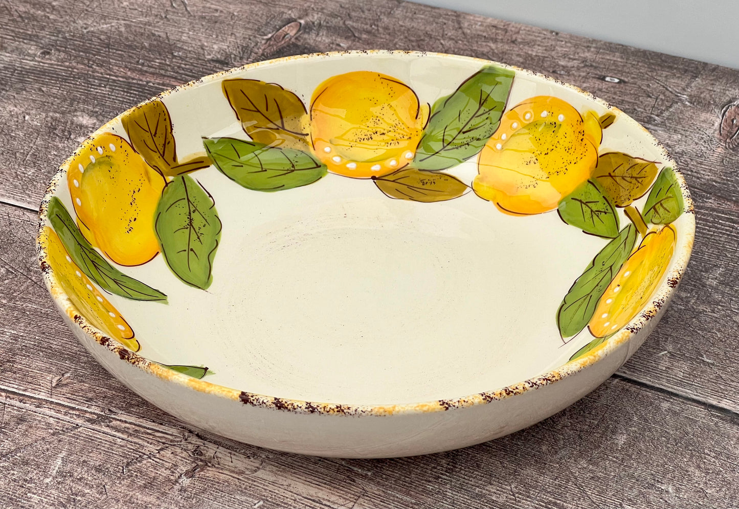 White Lemon Patterned Pasta/Serving Bowl, 22cm