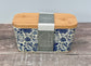 Scandi Home Blue Flower Patterned Butter Dish with Wooden Lid
