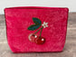 Pink Velvet Beaded Cherry Design Pouch