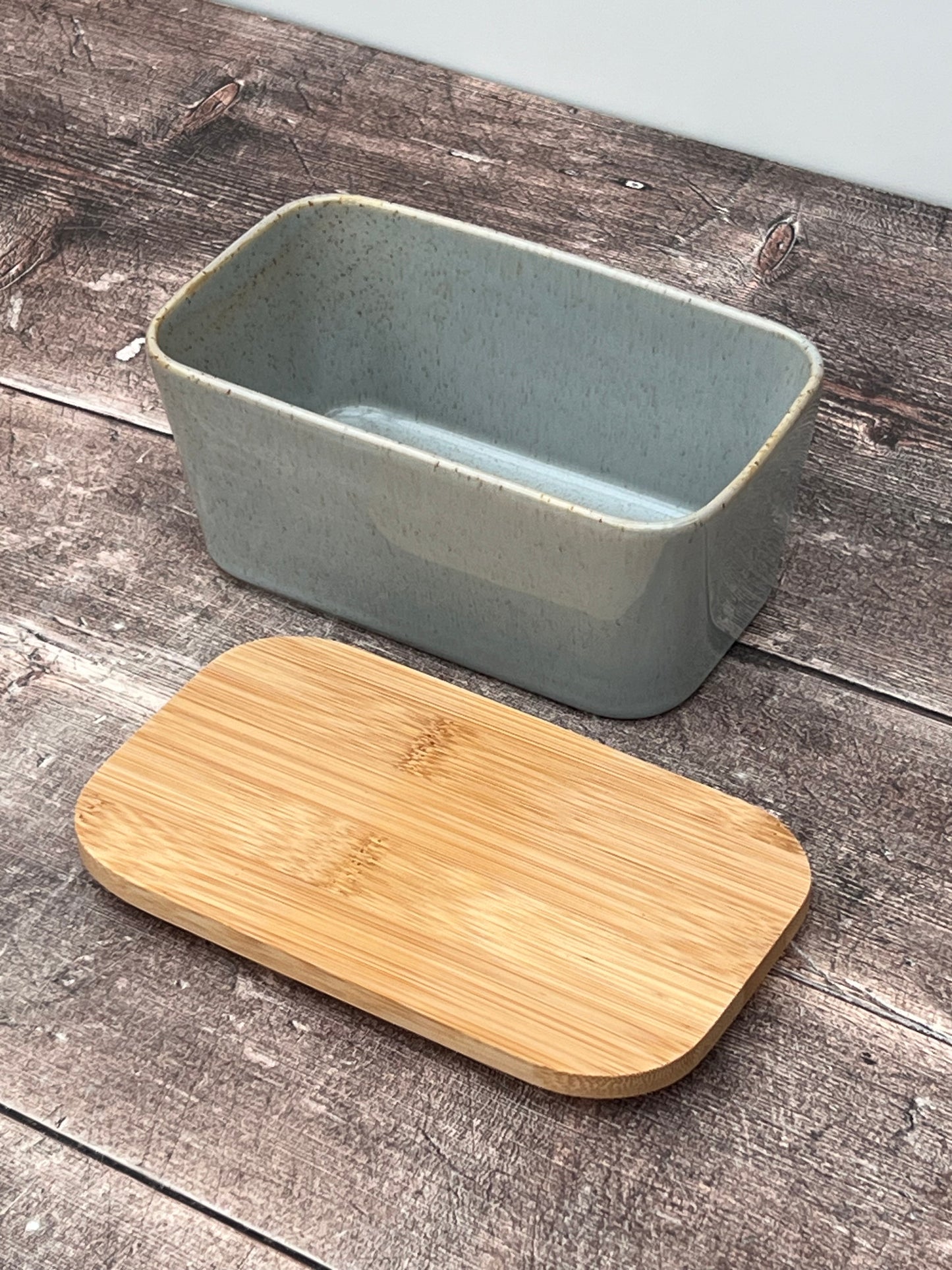 Scandi Home Duck Egg Blue Butter Dish with Wooden Lid