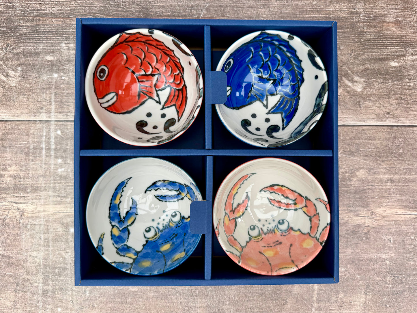 Tokyo Design Studio Set of 4 Snapper Fish and Crab Patterned Small Bowls, 11cm
