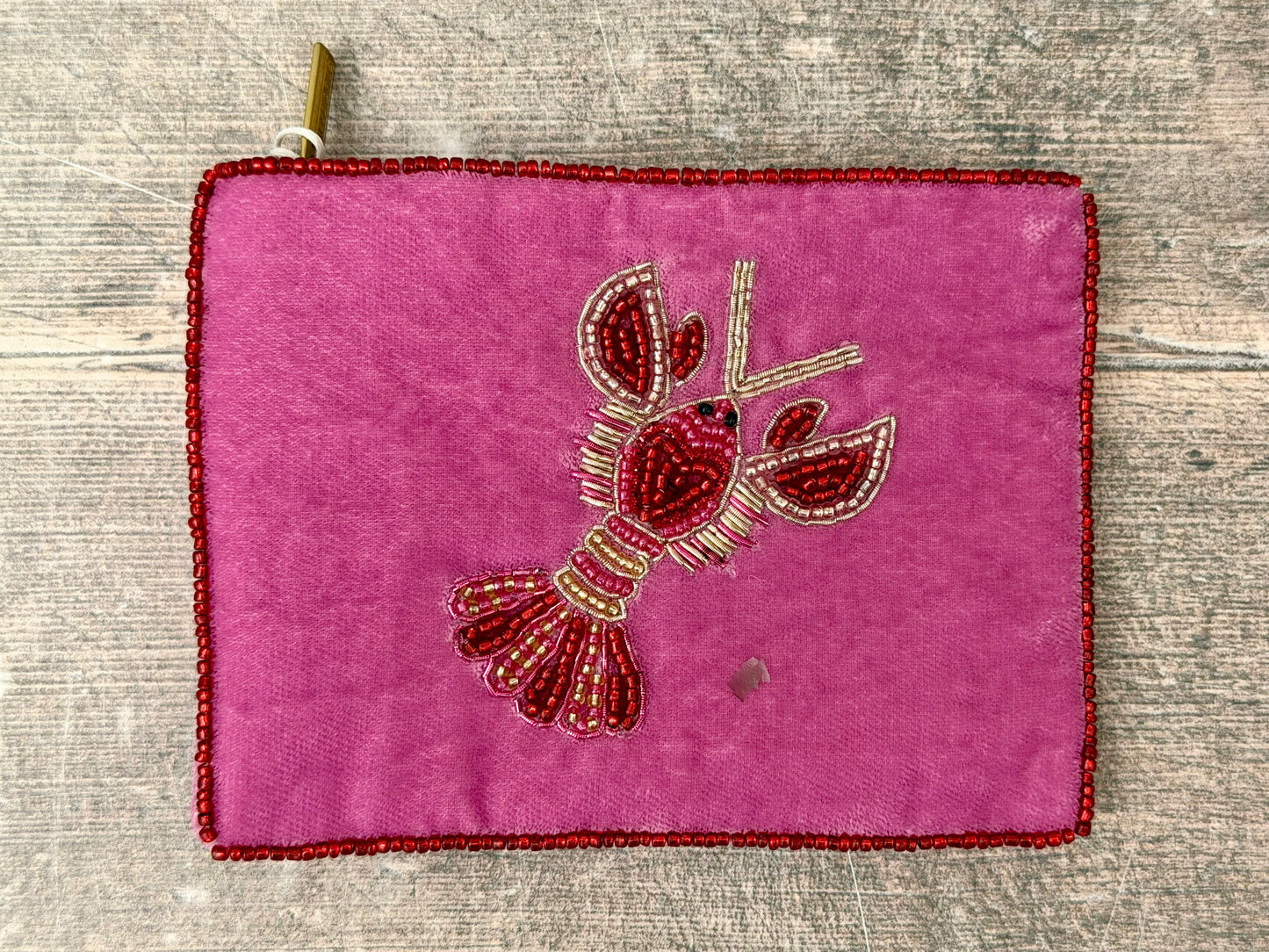 Small Pink Lobster Beaded Purse