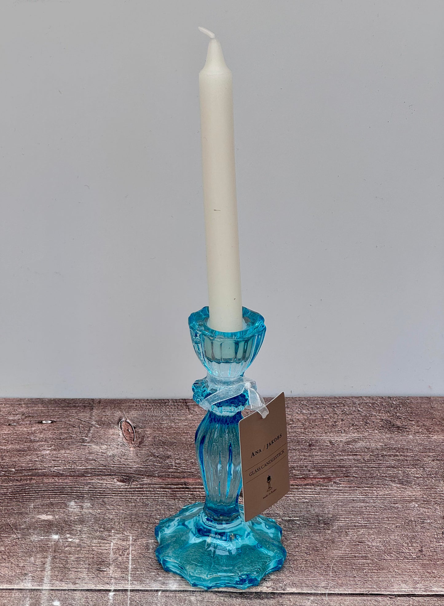 Blue Glass Candlestick, 15.5cm