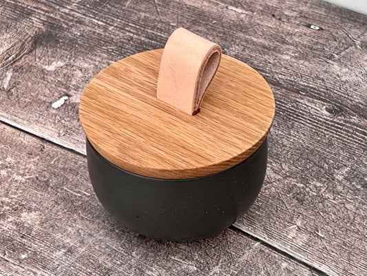 Dark Grey Salt Cellar/Pot with Oak Lid, 9cm