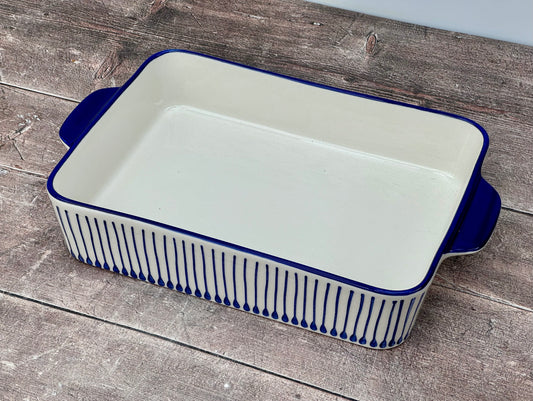 Blue and White Striped Rectangular Baking Dish, 34cm