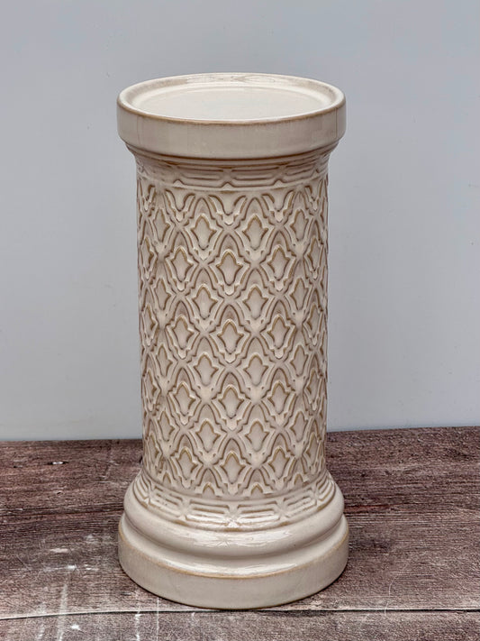 Cream Patterned Pillar Candle Holder, 25.5cm