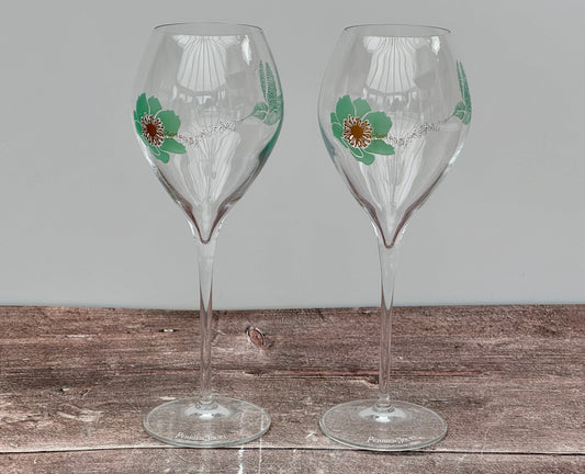 Pair of Perrier-Jouet Fernando Laposse Green Hummingbird Champagne Glasses