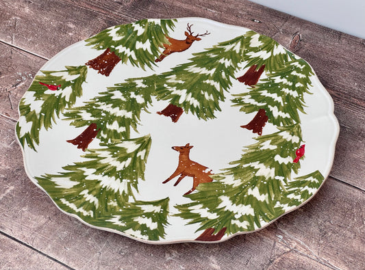 Christmas Tree with Deers Patterned Plate, 33cm