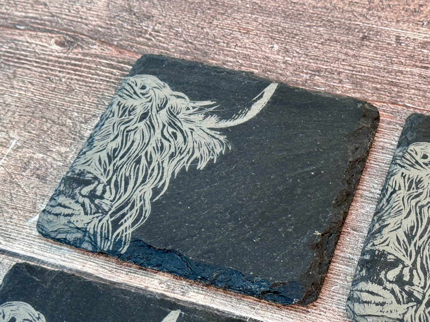 Set of 4 Highland Cow Slate Coasters