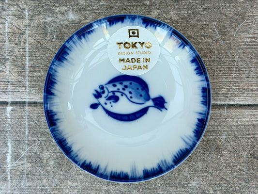 Tokyo Design Studio Blue and White Flounder Fish Patterned Dipping Bowl, 9cm