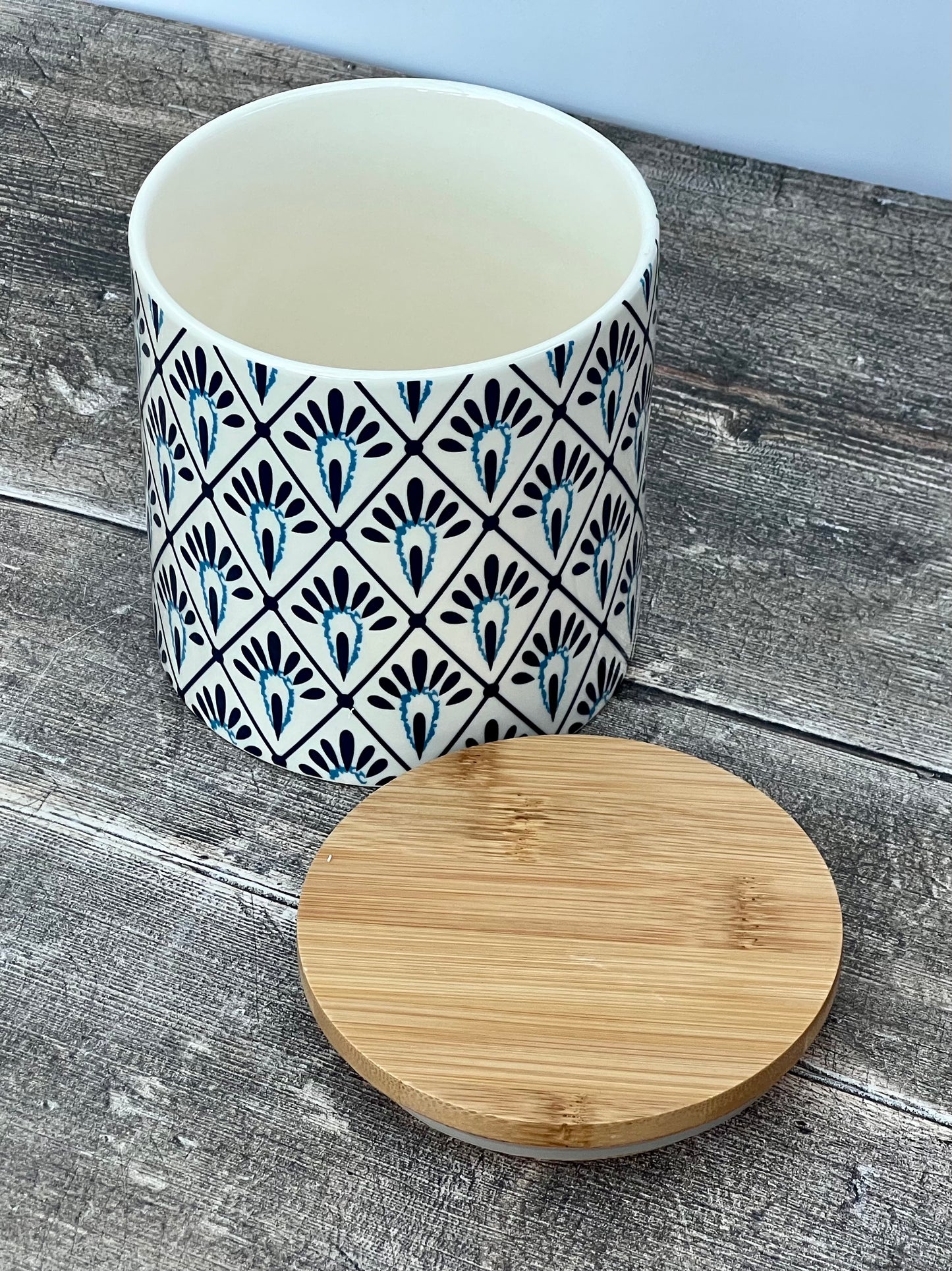 Blue and White Patterned Storage Container, 13cm