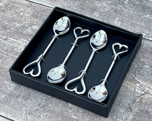 Set of 4 Love Heart Handle Tea Spoons