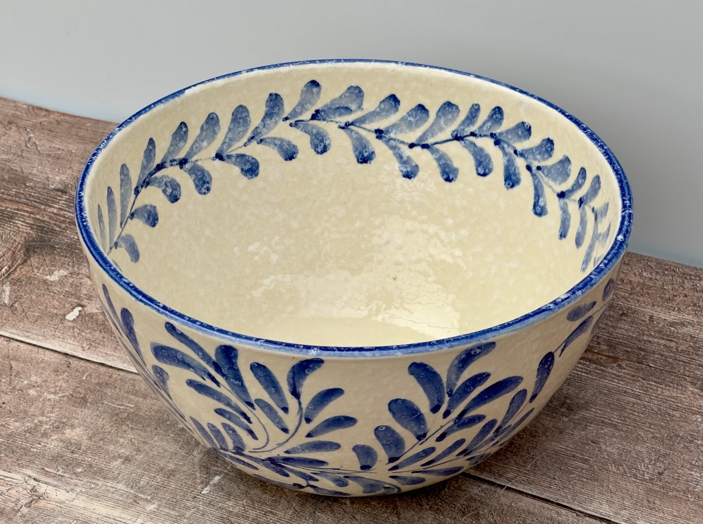 Blue Leaf Patterned Deep Serving Bowl, 25.5cm