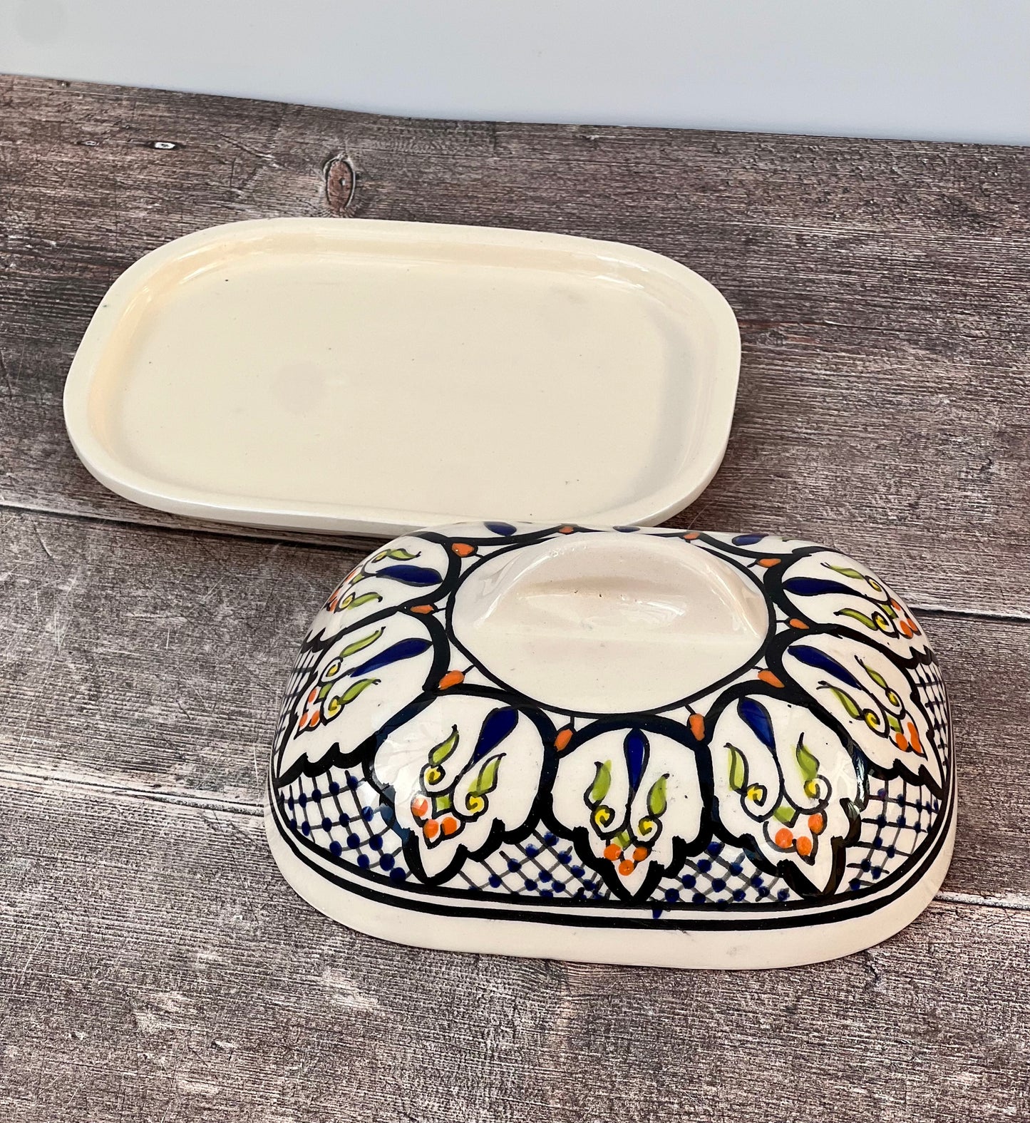 Black, Green and White Patterned Butter Dish