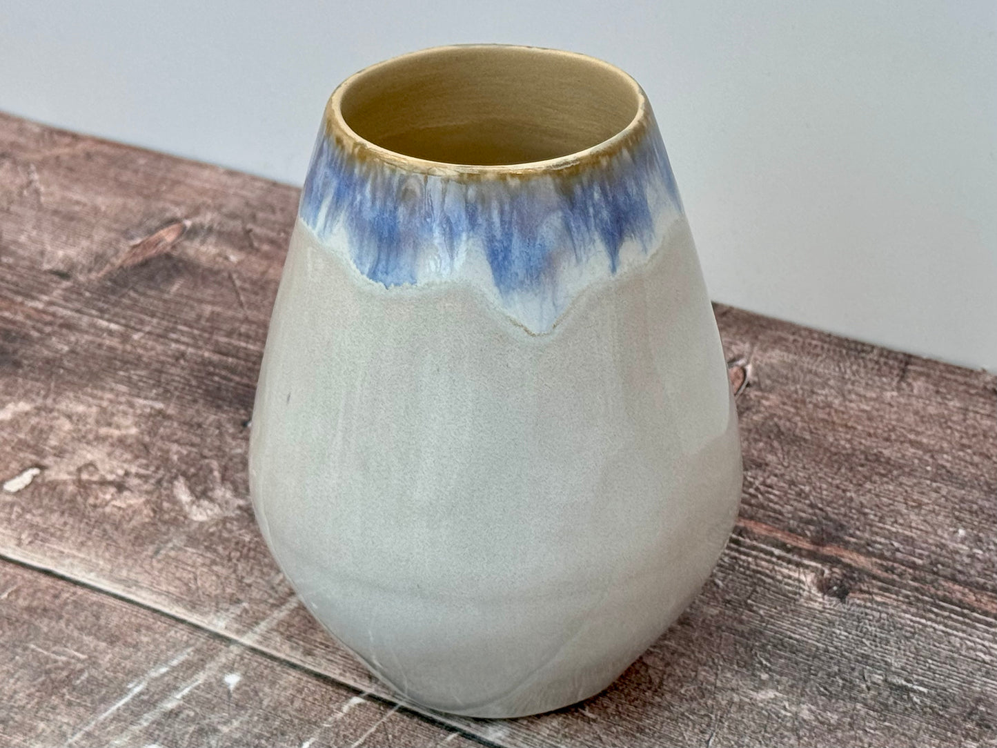 Cream with Blue Design Small Vase, 15cm