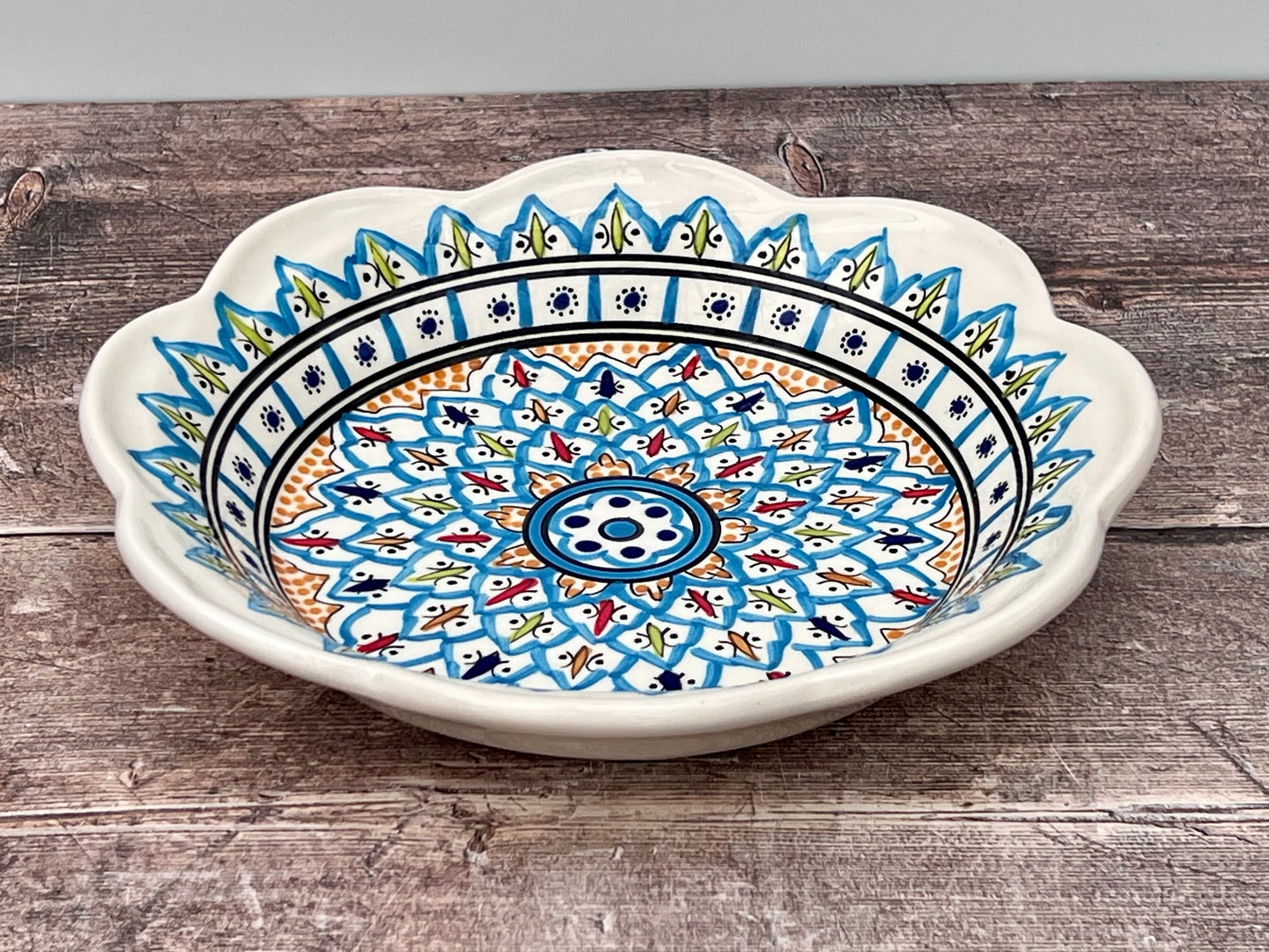 Light Blue Patterned Flower Shaped Plate, 24cm