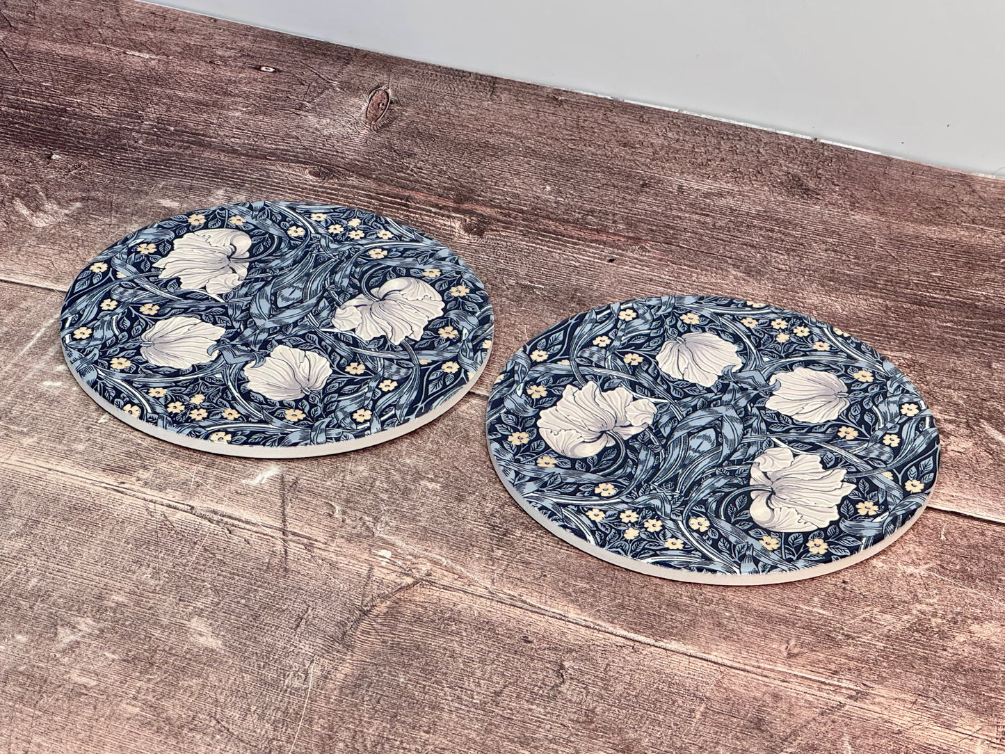 Set of 2 William Morris Blue Pimpernel Trivets, 16cm