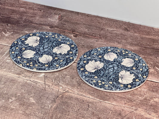 Set of 2 William Morris Blue Pimpernel Trivets, 16cm