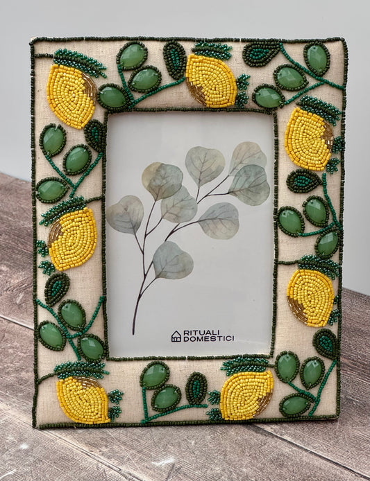 Lemon Beaded Patterned Photo Frame, 5’ x 7’