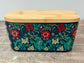 Scandi Home Navy Multi-Coloured Flower Patterned Butter Dish with Wooden Lid