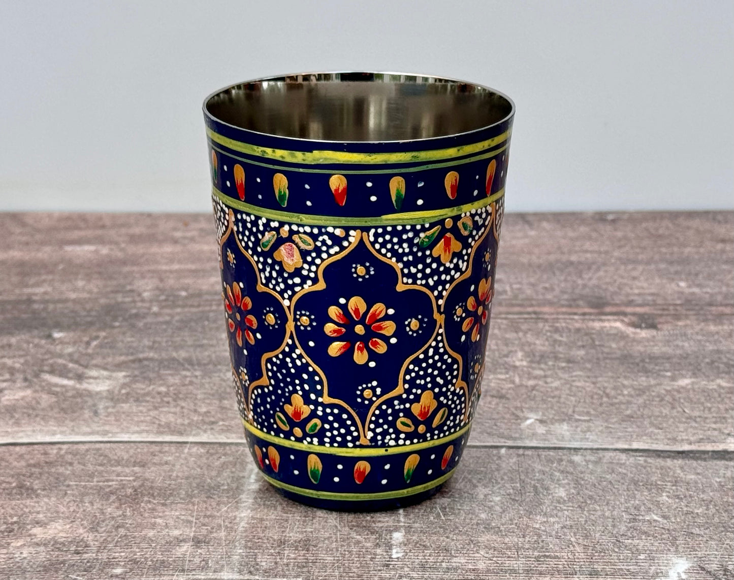 Hand Painted Stainless Steel Drinking Tumbler - Navy and Gold (Design 4)