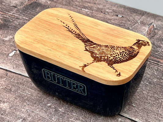 Pheasant Blue Butter Dish