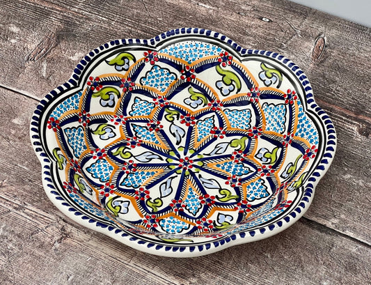 Dark Blue Patterned Flower Shaped Plate, 24cm