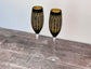 Set of 2 Black and Gold Peacock Patterned Champagne Flutes