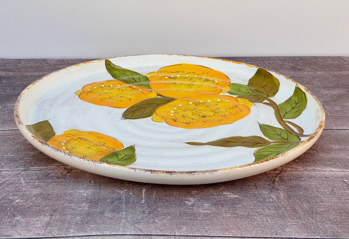 White and Yellow Lemon Patterned Serving Plate, 33cm