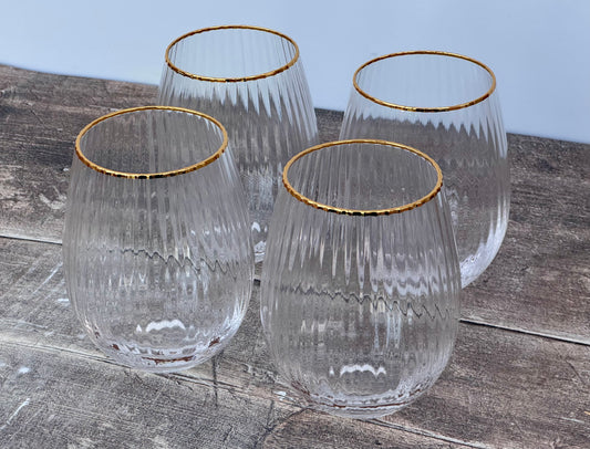 Stemless Wine Glasses with a Gold Rim, Box of 4