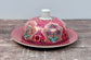 Dark Pink Patterned Round Butter Dish, 17cm