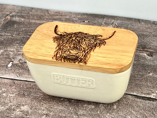 Highland Cow White Butter Dish