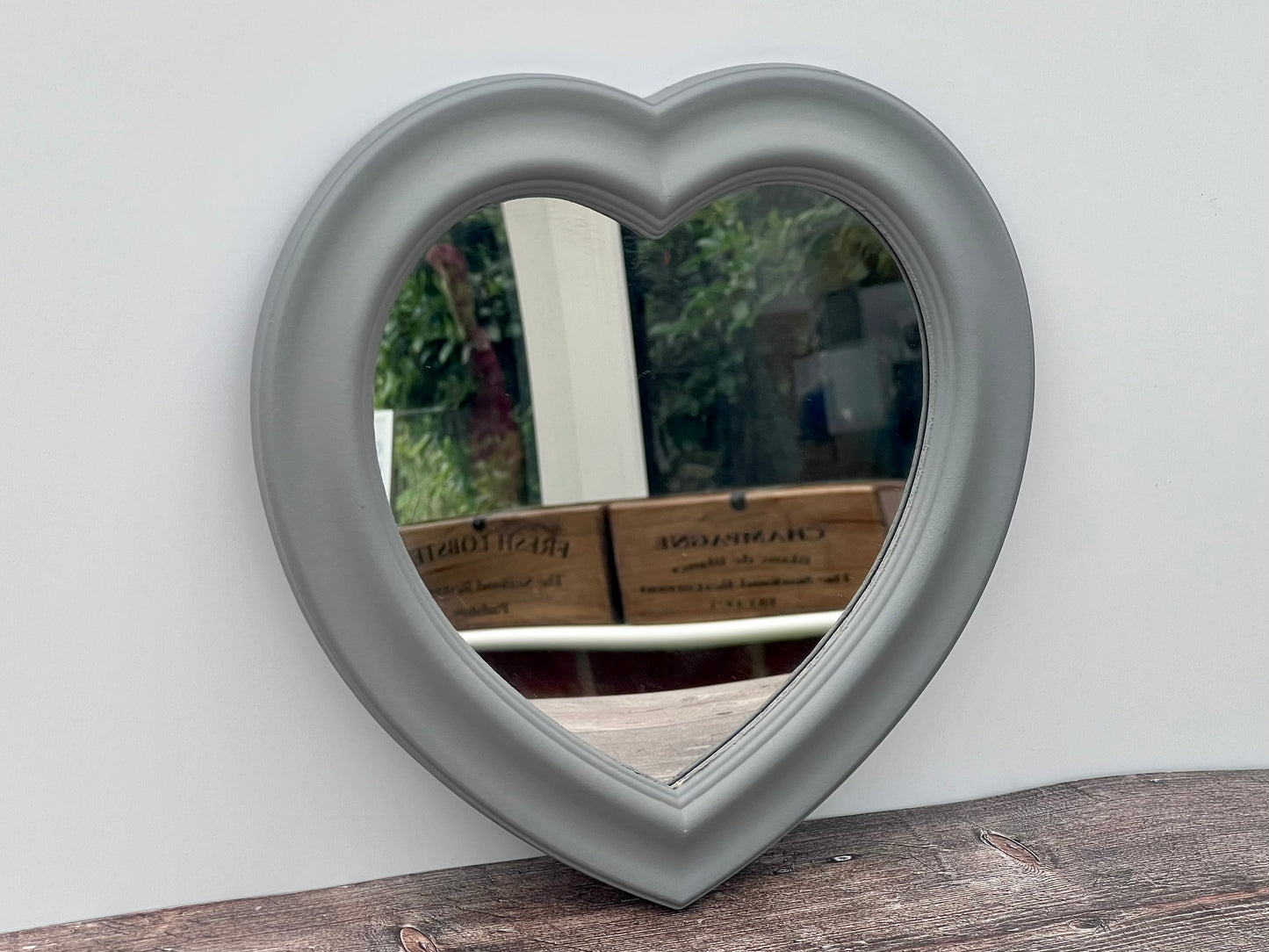 Shabby Chic Grey Wooden Heart Mirror, 27cm